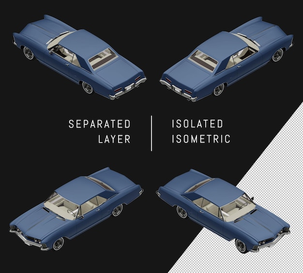 Isolated blue elegant classic car isometric car set