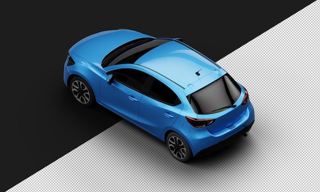 Isolated blue metallic modern sport hatchback car from top left rear view
