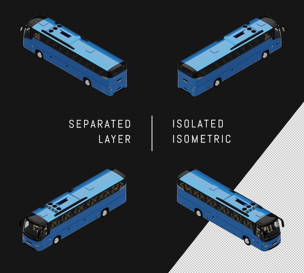 PSD set di veicoli isometrici di autobus urbano moderno blu isolato