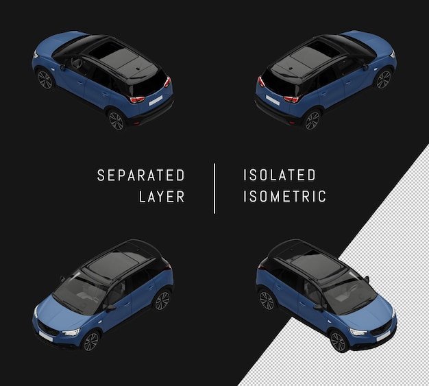 PSD insieme isometrico dell'automobile della città di suv moderno blu isolato di sport