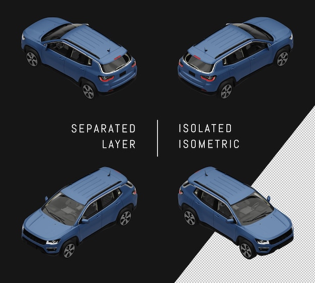 isolated blue sport suv city car isometric car set