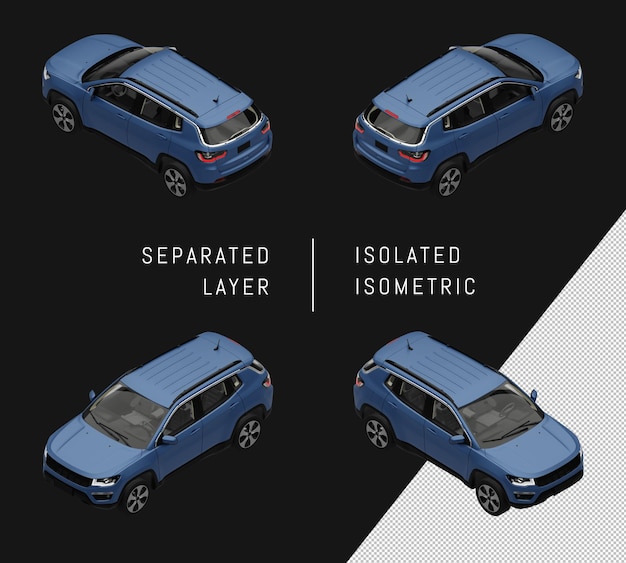 PSD isolated blue sport suv city car isometric car set