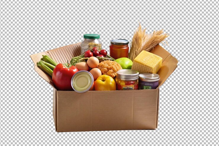 PSD isolated box with food for donation charity helps local families