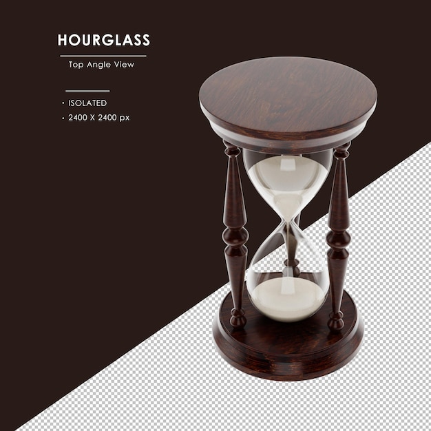 PSD isolated brown wooden hourglass with round base - sand clock top angle view