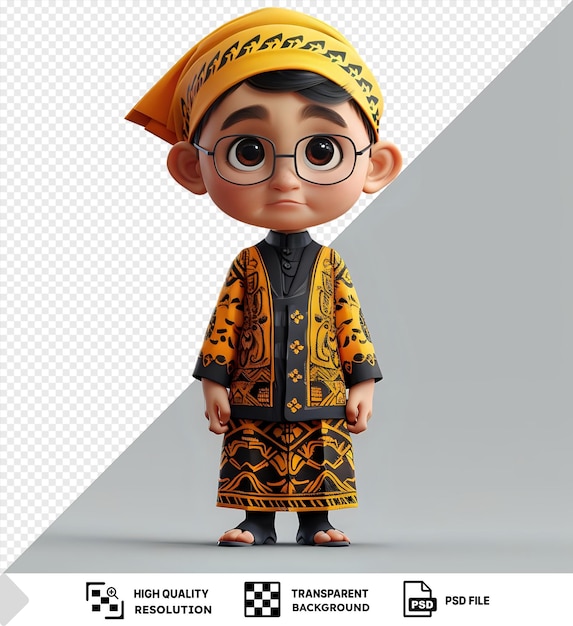 PSD isolated cartoon character from indonesia named joko wearing a yellow hat and black glasses png psd