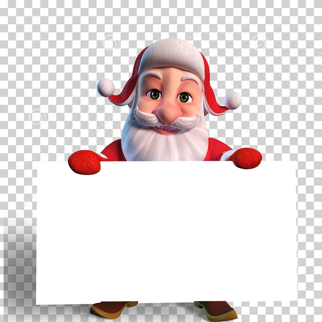 PSD illustrazione di carattere isolato di babbo natale che tiene bandiera bianca in bianco per il disegno di natale