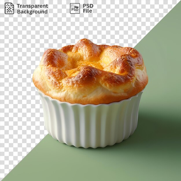 PSD isolated cheese souffle in a bowl on green background