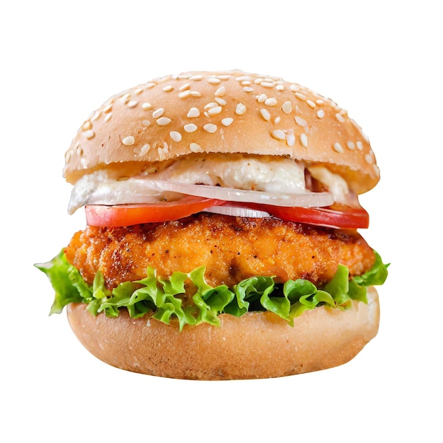 isolated chicken burger on a transparent background