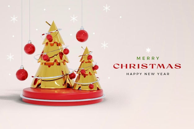 PSD isolated christmas and new year 3d rendering mockup with christmas tree and decoration