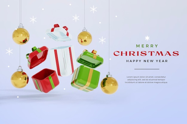 Modello di rendering 3d di natale e capodanno isolato con confezione regalo