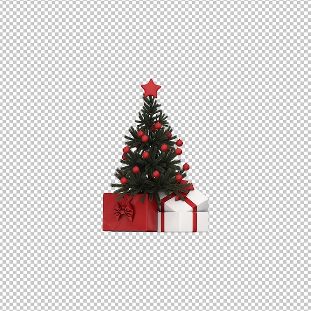 PSD Изолированная рождественская елка и украшение с новым годом