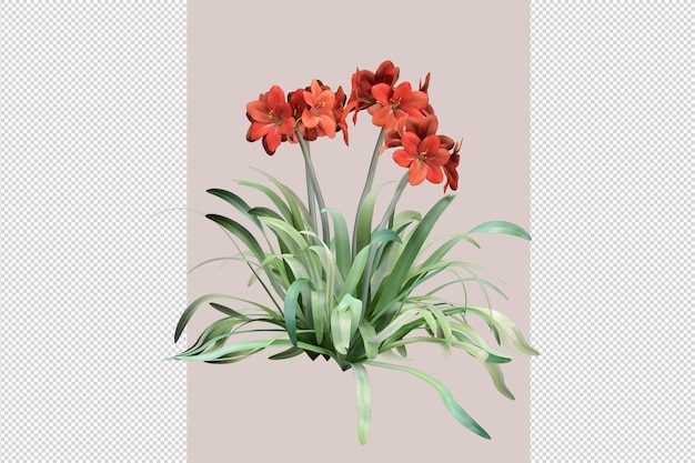 Isolated color flowers in 3d rendering isolated