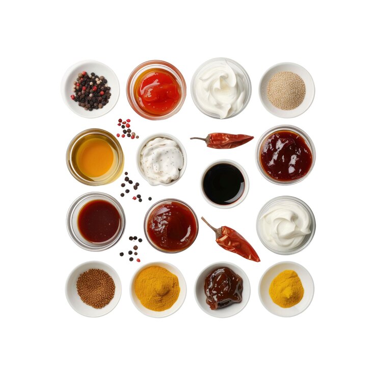 PSD an isolated condiment collection assortment on white