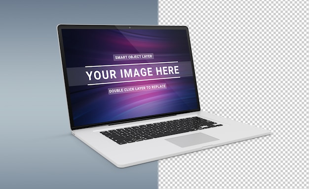 Isolated cut out modern laptop with shadow mockup