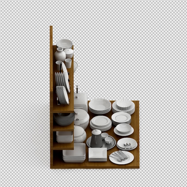 Isolated dishes 3D isolated render