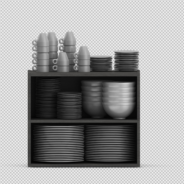 PSD isolated dishes 3d isolated render