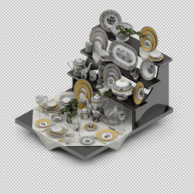 isolated dishes 3d isolated render