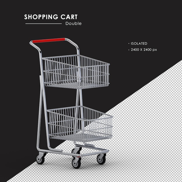 PSD isolated double metal shopping cart right front view