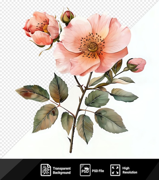 Isolated exotic watercolor flower hand drawn wild light rose flower autumn fall spring nature concept design for autumn wallpaper cards posters prints no frame png