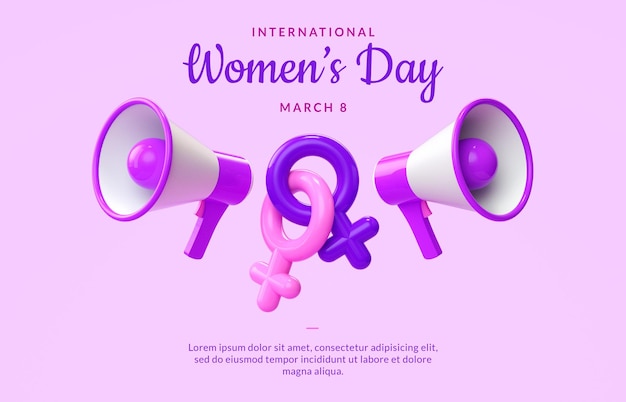 Isolated female symbols united with megaphones for International Women39s Day and feminist flyer