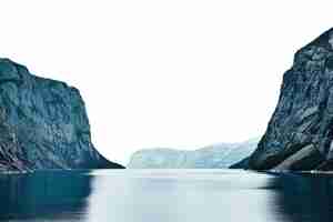 PSD isolated fjord on transparent background sleek nordic landscape