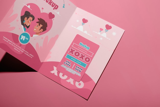 PSD isolated gift card mockup for happy st valentine's day