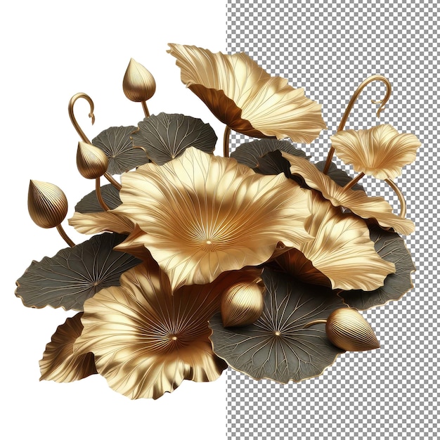 PSD isolated gilded grace gold leaf on a clear png palette