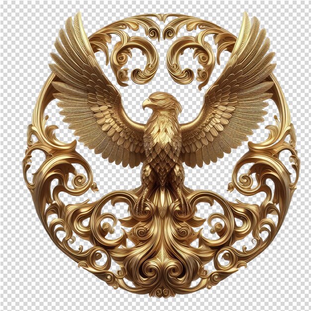 PSD isolated gold eagle on a clear png canva