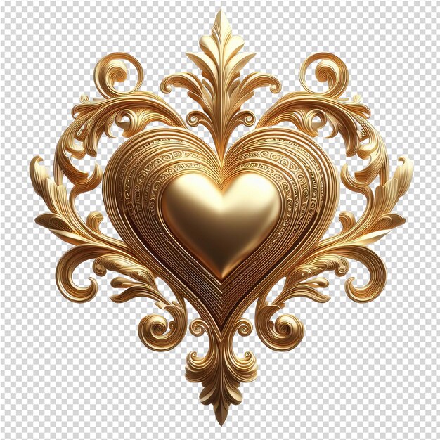 PSD isolated gold heart on a clear png canva