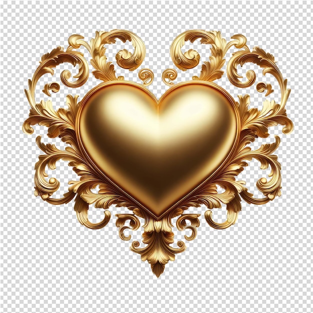 PSD isolated gold heart on a clear png canva