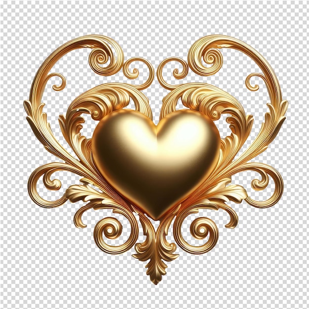 PSD isolated gold heart on a clear png canva