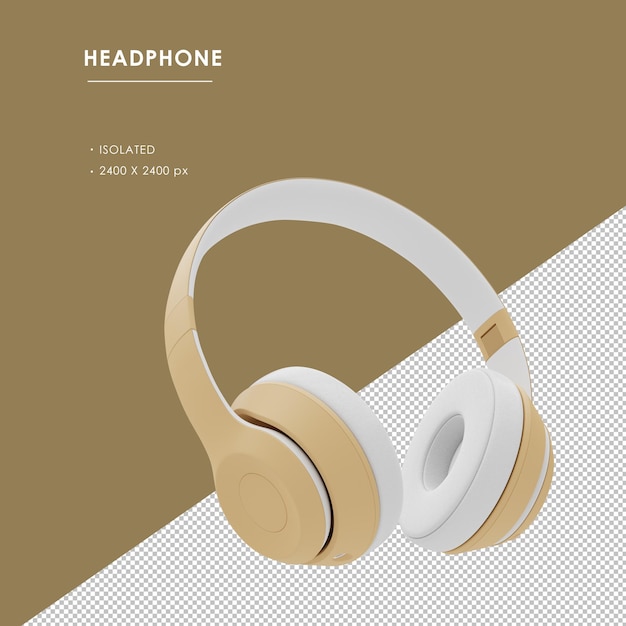 Isolated gold wireless headphone from right front angle view