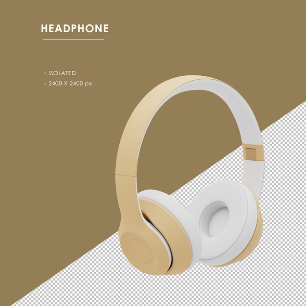 Isolated gold wireless headphone from right front view