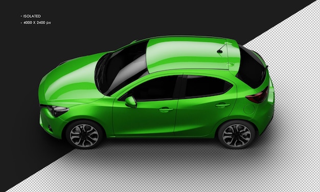 PSD verde isolato metallico moderno sport hatchback car dalla vista dall'alto a sinistra