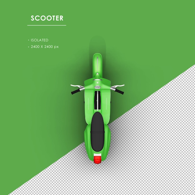 PSD Изолированный зеленый скутер от вида сверху