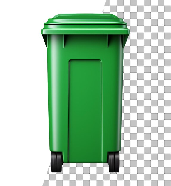 Isolated green trash garbage container object with transparent background