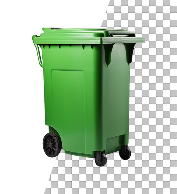 PSD isolated green trash garbage container object with transparent background