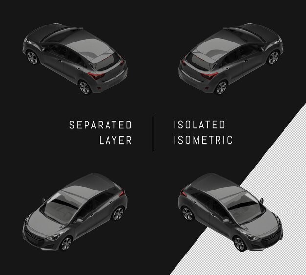 PSD 고립 된 회색 금속 페인트 작은 가족 해치백 자동차 아이소메트릭 자동차 세트
