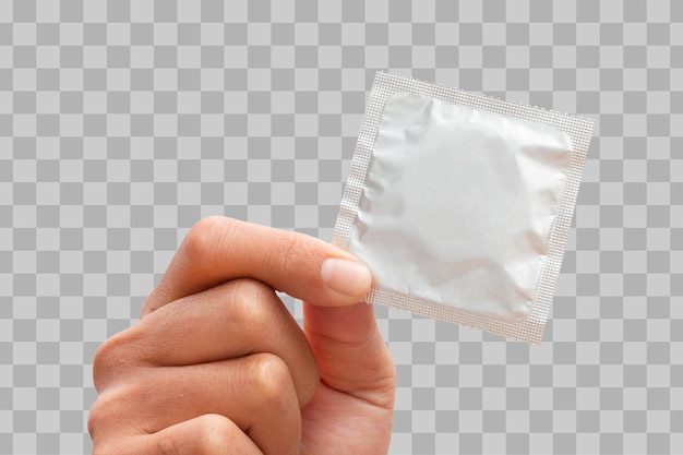 Isolated hand holding condom