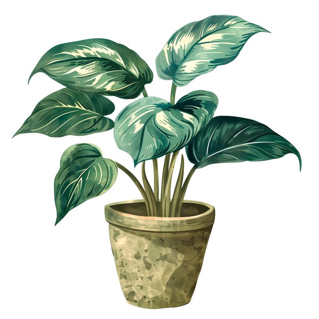 Isolated illustration of a philodendron in pot