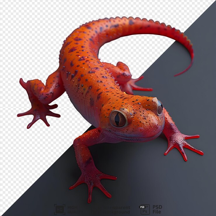 PSD isolated image of orange lizard with black spots not free asset curled tail 3d rendered