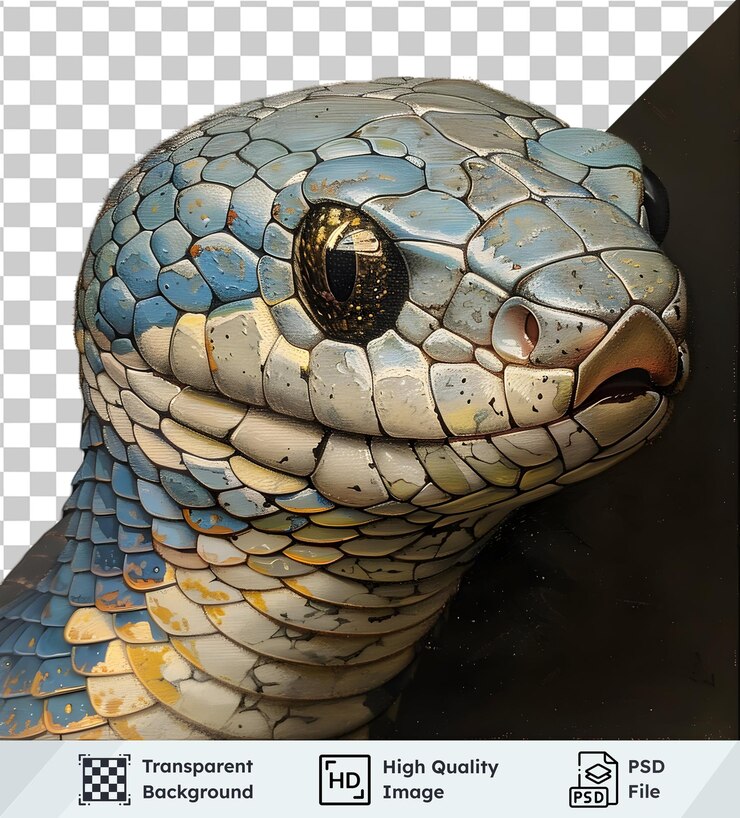 PSD isolated image of a snake reptile closeup in striking detail