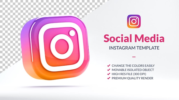 PSD Изолированный значок instagram для шаблона маркетинга в социальных сетях в 3d-рендеринге
