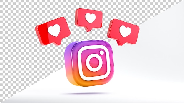 PSD isolated instagram icon with likes on a white background in 3d rendering
