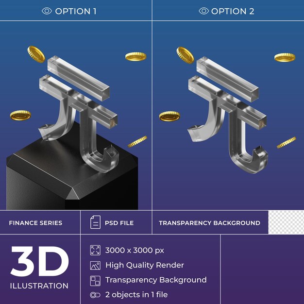 PSD isolated isometric glass 3d currency icon on black stand. yuan symbol