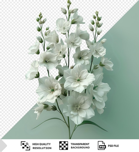 Isolated larkspur flower in a vase on a green background png psd