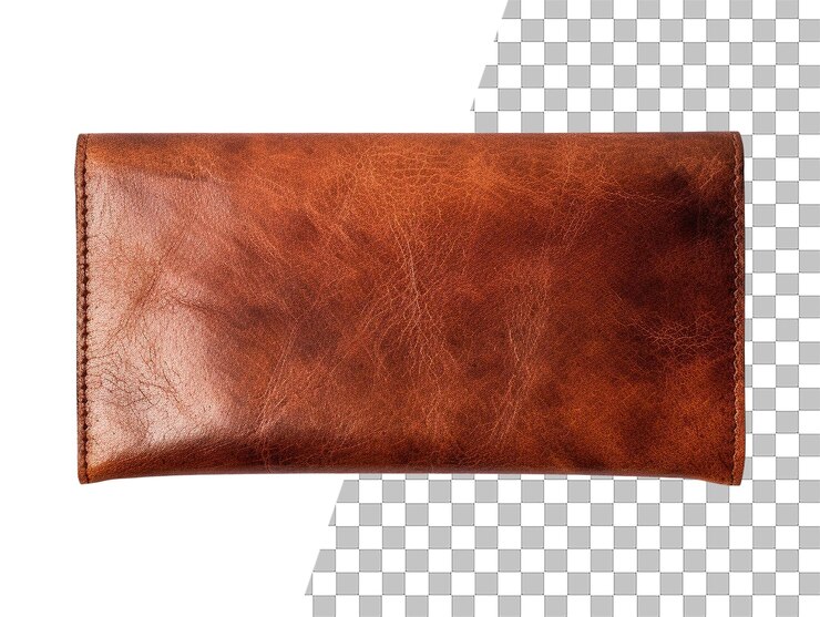 PSD isolated leather wallet photo with transparent background