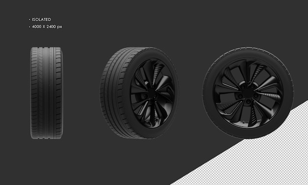 PSD isolated luxury sedan sport car dark chrome wheel rim and tire