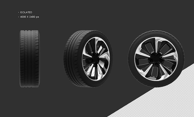 Isolated Luxury Sedan Sport Car Wheel Rim and Tire