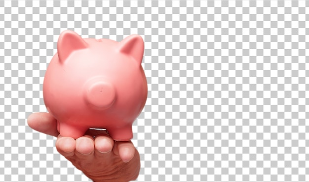 Isolated male hand holding a piggy bank